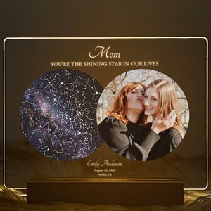 Carte des étoiles par date, cadeau fête des mères pour maman, lampe photo carte des étoiles, carte de la constellation personnalisée, ciel nocturne par date, cadeau pour maman, STAR01C
