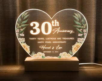 30th Anniversary Gift, Pearl Anniversary, 30 Year Anniversary Gift, Personalized Gift for Her, Personalised gift for Him, HEART42