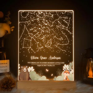 Carte des étoiles personnalisée par date, veilleuse pour bébé garçon, lampe bébé pour fille, veilleuse cadeau de baptême, lampe nom de bébé, STAR01Z