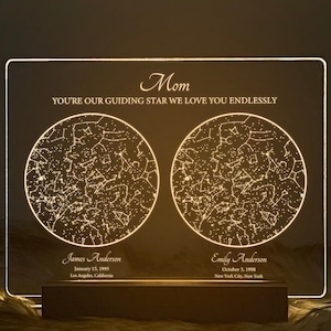 Carte des étoiles par date, cadeau meilleure maman, carte des étoiles lumineuse, carte de la constellation personnalisée, ciel nocturne par date, cadeau pour elle, STAR01D