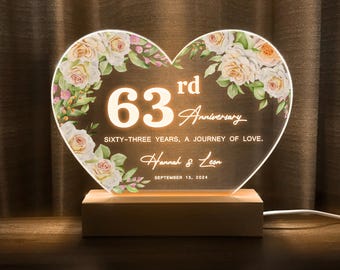 Gift For Him, Personalized gift, 63rd Anniversary Gift for Friends, Wedding Anniversary Gift For Parents, Grandparents Gift, HEART75