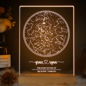 Carte des étoiles personnalisée par date, Cadeau d'anniversaire, Carte des constellations personnalisée, Ciel nocturne par date, Cadeau pour la maison, STAR01G