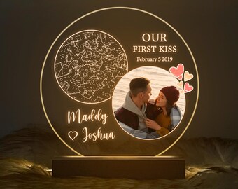 Personalized Anniversary Gift for Him, Custom Star Map Photo Night Light, Couples Picture Lamp, Constellation Plaque, C06