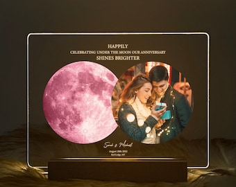 Gift For Him, Custom Moon Phase Gift, Pink Moon Phase Photo Light, The Night We Met Gift, Wedding Gift for Her, 3MV06