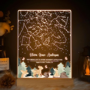 Carte des étoiles personnalisée par date, cadeau veilleuse pour enfants, veilleuse pour bébé, cadeaux d'anniversaire pour enfants, lumière de table pour chambre d'enfants, STAR01AA
