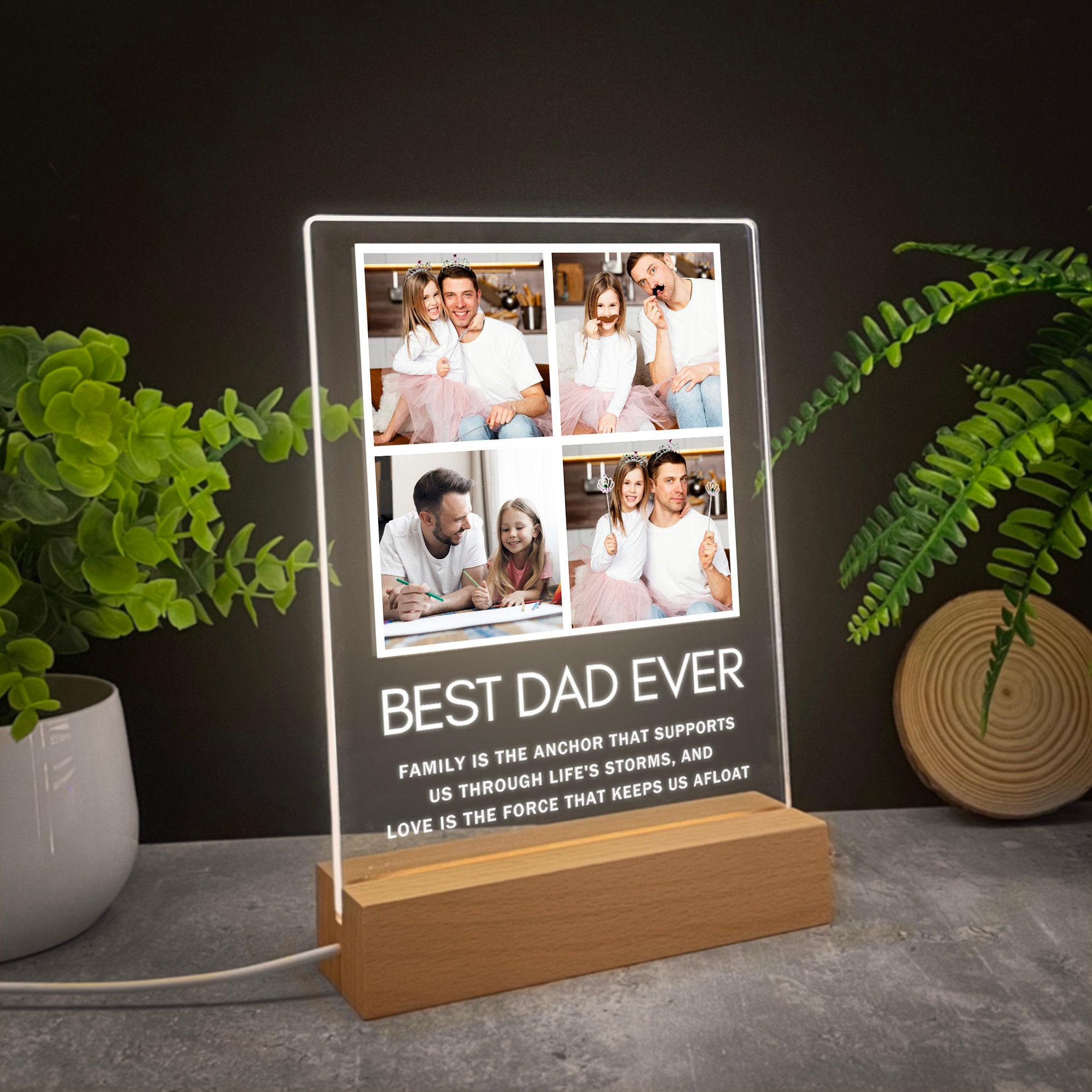 KAAYEE Dad Fathers Day Gift Night Light, Personalized Engraved Night Lamp  with Wooden Base, USB Low Power Light Lamp Thanksgiving Anniversary Fathers  Day Birthday Gifts for Dad from Daughter Son 