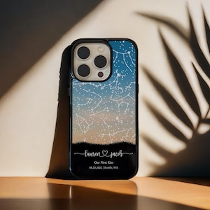 Cadeau personnalisé pour lui, coque de téléphone personnalisée carte des étoiles, coque d'iPhone personnalisée, cadeau premier rendez-vous, cadeau d'anniversaire pour elle, PP06