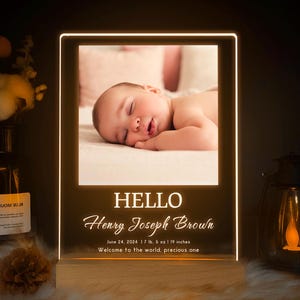 Personalized Baby Name Announcement Sign, Newborn Photo Night Light, Custom Baby Birth Stats, Name, Date & Time Keepsake Gift, NNV11