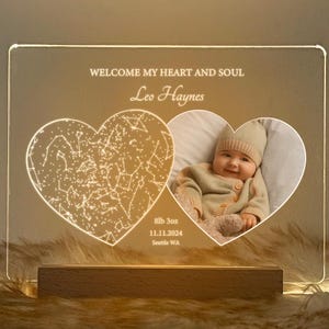Veilleuse personnalisée carte des étoiles pour bébé, cadeau personnalisé pour nouveau-né avec nom, photo et détails de naissance, décoration de chambre d'enfant, souvenir de baby shower, STAR01AK