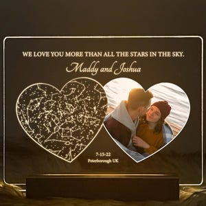Carte des étoiles personnalisée par date | Carte de la constellation personnalisée | Cadre photo de fiançailles | Cadeau d'anniversaire unique pour elle et lui, STAR01L