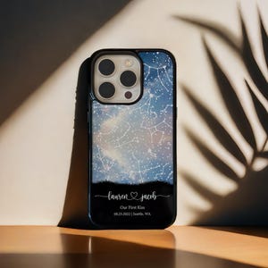 Cadeau de fiançailles, cadeau personnalisé pour lui, coque de téléphone personnalisée carte des étoiles, coque d'iPhone personnalisée, cadeau d'anniversaire pour elle, PP08