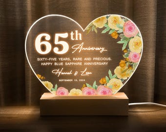 65th Anniversary Gift, Blue Sapphire Anniversary Gift For Parents, Personalized Gift for Couple or Friends, Christmas Gift, HEART77