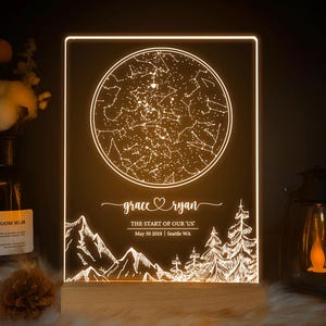 Carte des étoiles personnalisée par date, Lumière étoilée de fiançailles, Veilleuse Nuit de notre rencontre, Carte des étoiles de l'anniversaire, Étoiles cadeau longue distance, STAR01U