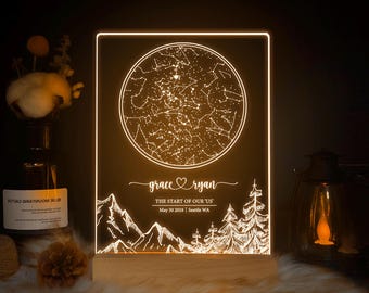 Custom star map by date, Engagement star light, Night we met night light, Star map of anniversary, Long distance gift stars, STAR01U
