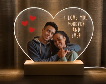 Custom Photo Night Light, Personalized Anniversary Gift for Him, Unique Birthday or Valentine’s Day Present, Custom Picture Lamp, HEART07