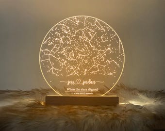 Carte des étoiles personnalisée par date, Cadeau personnalisé, Cadeau d'anniversaire pour lui, Veilleuse La nuit de notre rencontre, Cadeau d'anniversaire pour elle, STAR01AL