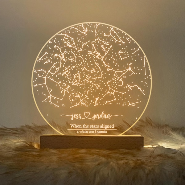 Carte des étoiles personnalisée par date, Cadeau personnalisé, Cadeau d'anniversaire pour lui, Veilleuse La nuit de notre rencontre, Cadeau d'anniversaire pour elle, STAR01AL