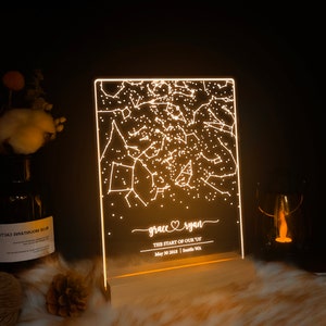 Custom star map by date, Star map night light, Personalized constellation map, Night sky by date, Engagement gift for him and her, STAR01 image 5