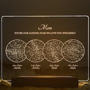 Cadeau carte des étoiles personnalisée par date, cadeau pour maman, carte des étoiles lumineuse, carte de la constellation personnalisée, ciel nocturne par date, cadeau pour elle, STAR01AI
