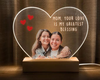 Gift for Mom, Custom photo light, Personalized family photo gift, Birthday gift for mom, Mothers day gift, HEART07