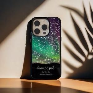 Cadeau d'anniversaire pour elle et lui, coque de portable carte des étoiles personnalisée, coque d'iPhone constellation personnalisée, coque de portable ciel nocturne, PP02