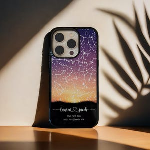 Cadeau d'anniversaire pour lui, coque de portable carte des étoiles personnalisée, coque d'iPhone constellation personnalisée, coque de portable ciel nocturne, PP03