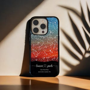 Cadeau d'anniversaire pour elle, coque de téléphone personnalisée carte des étoiles, coque d'iPhone personnalisée, coque de téléphone ciel nocturne, cadeau personnalisé pour lui, PP05