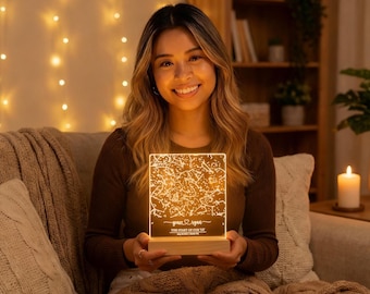 Custom star map by date, Star map night light, Personalized constellation map, Night sky by date, Engagement gift for him and her, STAR01