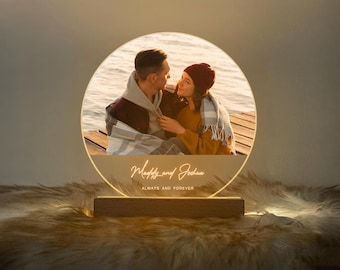 Custom Photo Night Light, Personalized Anniversary Gift for Him, Personalised Picture Lamp with Names & Love Message, C01