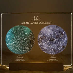 Cadeau d'anniversaire pour lui, carte des étoiles par date, carte lumineuse des étoiles, carte de la constellation personnalisée, ciel nocturne par date, cadeau pour elle, STAR01H