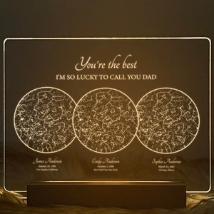 Carte des étoiles personnalisée par date, cadeau idéal pour un papa, cadeaux pour la fête des pères, carte personnalisée des constellations, ciel nocturne par date, cadeau de famille, STAR01E