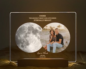 Custom Moon Phase Gift, Moon Phase Photo Light, The Night We Met Gift, Night Sky by Date Gift, Engagement Gift for Him and Her, 3MV01