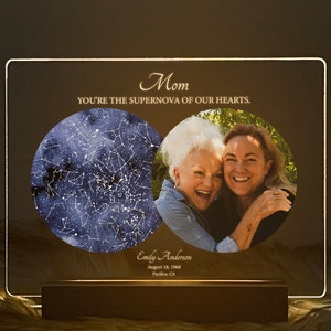 Carte des étoiles par date, cadeau idéal pour maman, lampe photo pour carte des étoiles, carte de la constellation personnalisée, ciel nocturne par date, cadeau pour elle, STAR01C