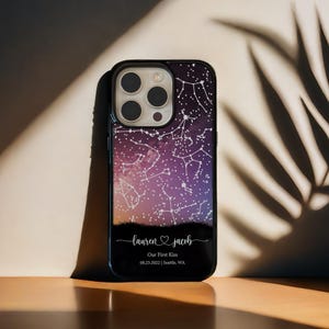 Cadeau de mariage pour elle, coque de téléphone personnalisée carte des étoiles, cadeau carte des étoiles personnalisé, cadeau premier rendez-vous, cadeau d'anniversaire personnalisé pour lui, PP07