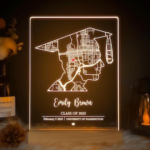 Cadeau pour elle, Cadeau de remise des diplômes personnalisé, Cadeau de diplômé personnalisé avec nom, date et école, Cadeau de remise des diplômes universitaires, Carte lumineuse personnalisée, MAP24