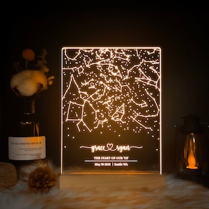 Custom star map by date, Star map night light, Personalized constellation map, Night sky by date, Engagement gift for him and her, STAR01 image 4