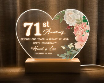 Personalized 71st Anniversary Gift, Custom Anniversary Plaque, 71 Years Wedding Keepsake, Grandparents Gift, HEART83