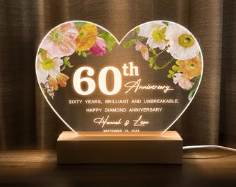 Personalized gift, 60th Anniversary Gift for Couple or Parents, Diamond Anniversary, Gift For Her and Him, Grandparents Gift, HEART72