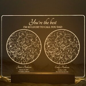 Carte des étoiles par date, cadeau pour papa, étoile lumineuse, carte de la constellation personnalisée, ciel nocturne par date, cadeau pour père, STAR01D