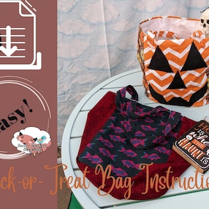 EASY how to sew Halloween trick or treat bag, small tote bag - pdf instructions - digital download