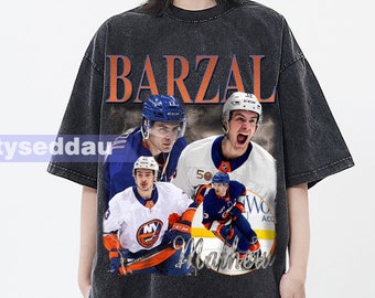 Mathew Barzal T-shirt délavé vintage, Hockey sur glace Forward Homage Graphic Unisex Long Sleeve, Bootleg Retro 90's Fans Hoodie Gift