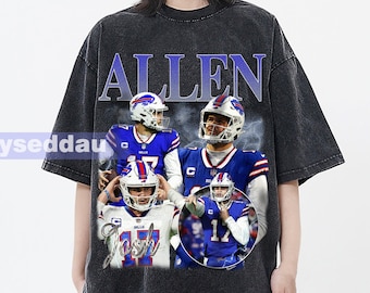 Josh Allen vintage Washed T-Shirt, Quarterback Homage Graphic Unisex Long Sleeve, Bootleg Retro 90's Fans Hoodie Gift