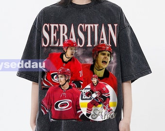 Sebastian Aho vintage Washed T-Shirt, Ice Hockey Center Homage Graphic Unisex Long Sleeve, Bootleg Retro 90's Fans Hoodie Gift