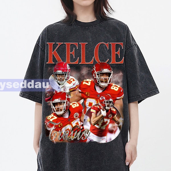 Travis Kelce Vintage Washed T-Shirt, Tight End Homage Graphic Unisex Long Sleeve, Bootleg Retro 90's Fans Hoodie Gift