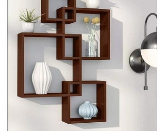 Modern Intersecting Wall Shelf/ Home Wall Decor Set of 4 (Brown Color)/ Home Decor Shelf