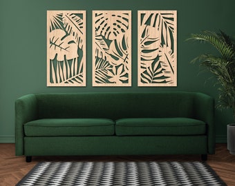 Lush Monstra Leaf Wall Decor - Tropical Wooden Panels, Plywood Art Set, Boho Nature Vibes