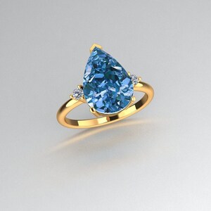 Blue Topaz Pear Ring: 925 Sterling Silver Solitaire