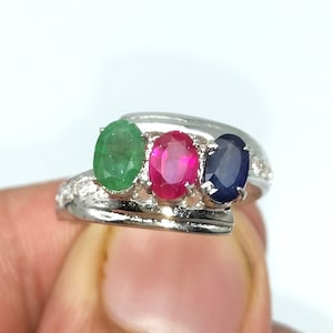 Natural Multi Stone Ring-925 Sterling Silver-Handmade Ring-Multi Gemstone Jewelry-Wedding Ring-Three Stone Engagement Ring-Gift For Her