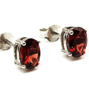 Natural Garnet Stud-Sterling Silver Stud Earrings-Garnet Stud Earrings-Garnet Jewelry-Dainty Red Earrings-Red Garnet Stud-Anniversary Gifts