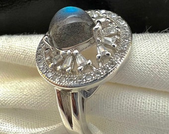 Blue Fire Labradorite Ring: Handmade 925 Sterling Silver Jewelry